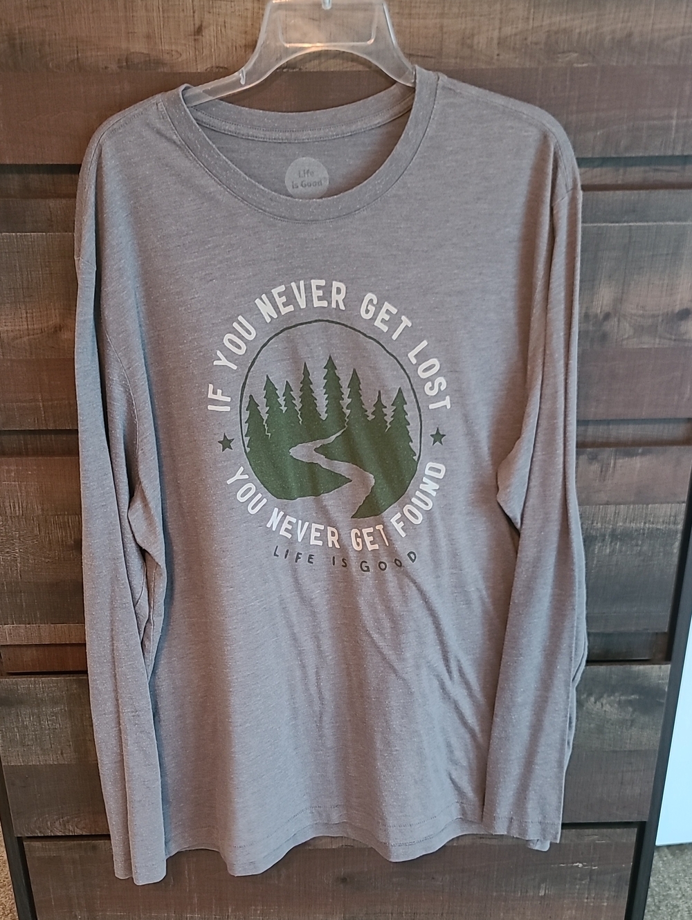 Life Is Good Gray Long Sleeve Tee with Green Nature Graphic